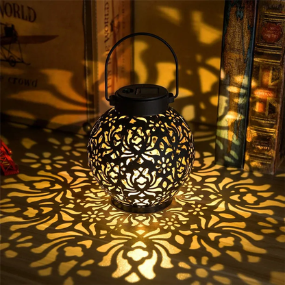 LED Solar Lantern: Wrought Iron Outdoor Projection Light
