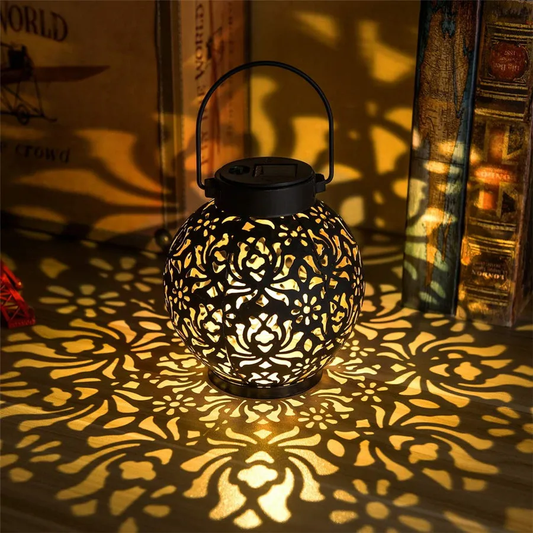 LED Solar Lantern: Wrought Iron Outdoor Projection Light