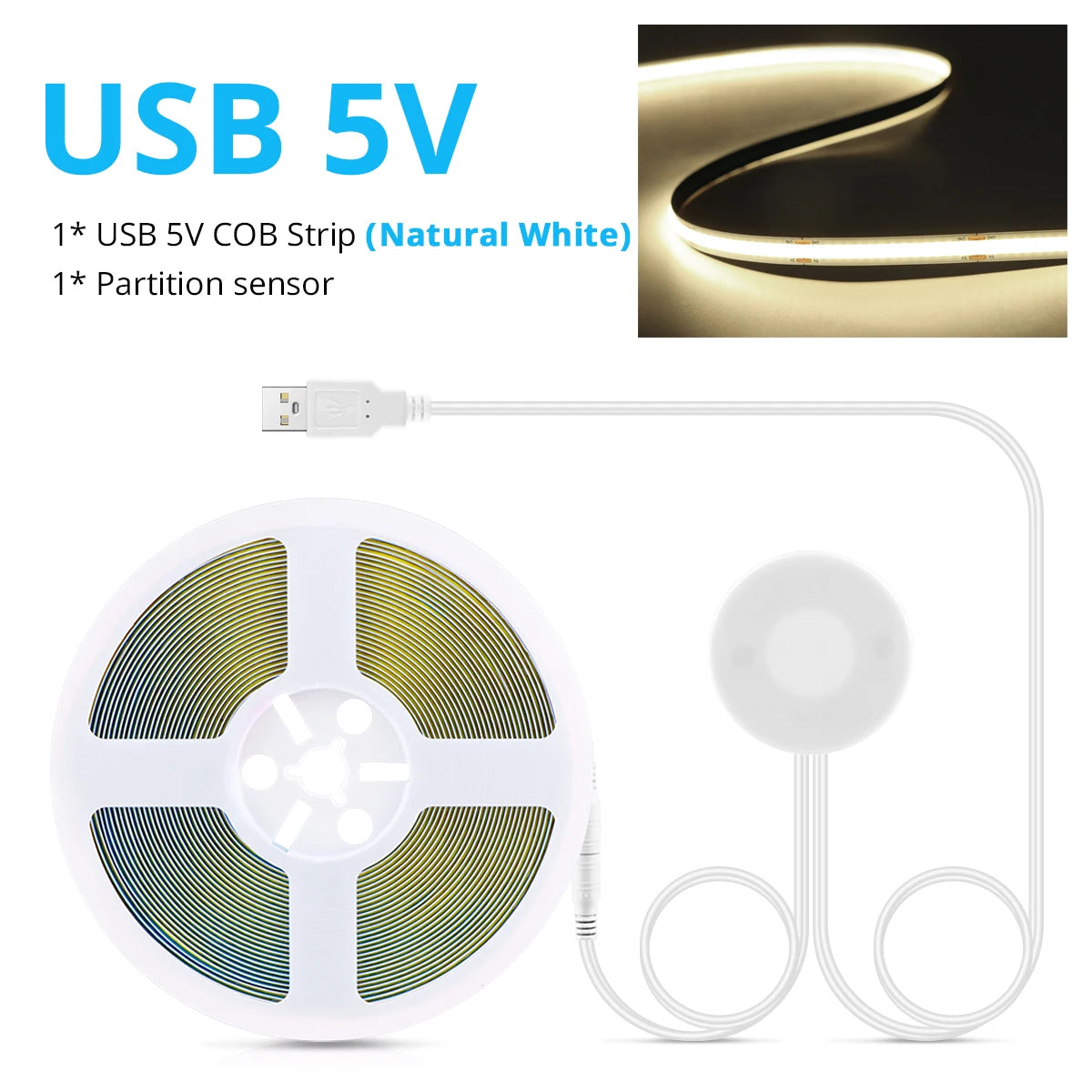 Vanity Light: USB 5V COB LED Strip Vanity Light with Touch Dimmer
