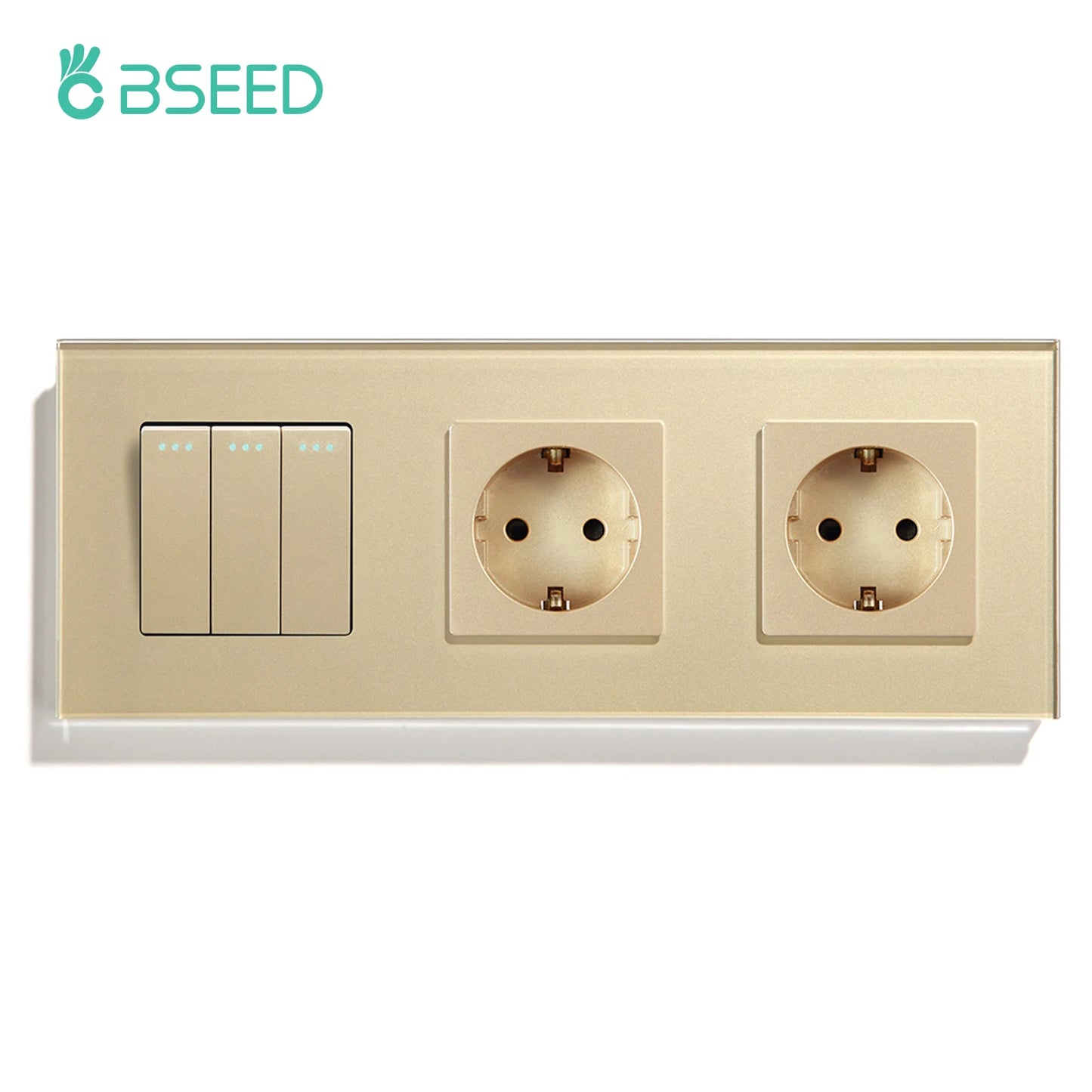 BSEED Mechanical Wall Button Switch 1/2/3Gang 1Way Wall Power Socket Glass Frame USB Type-C Charge Port Home Improvement