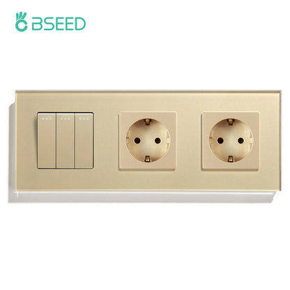 BSEED Mechanical Wall Button Switch 1/2/3Gang 1Way Wall Power Socket Glass Frame USB Type-C Charge Port Home Improvement