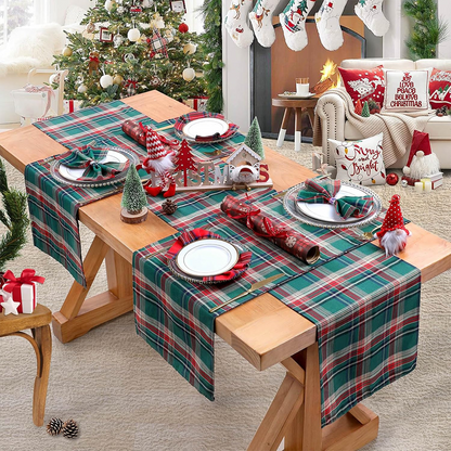 Table Runner Red Tartan Plaid Napkins Set