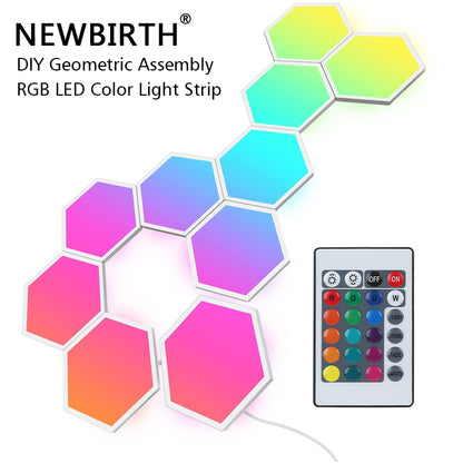 RGB LED Hexagon Touch Wall Lamp - Wireless Colorful Night Light