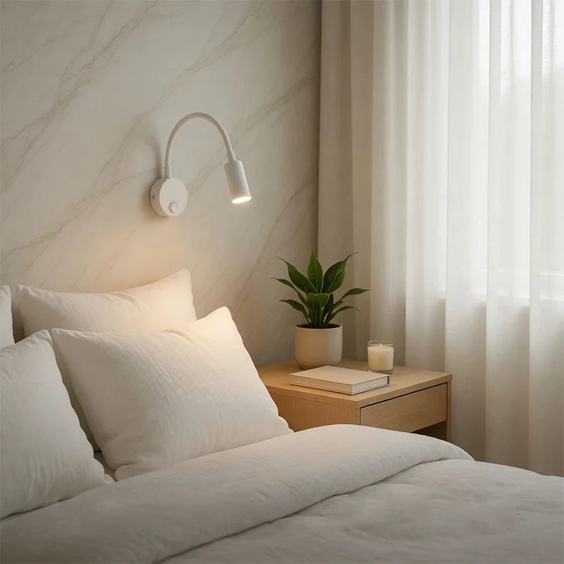 3W LED Gooseneck Reading Wall Lamp Flexible Adjustable With Switch Work Study Wall Mounted 85-265V Bedroom Bedside Night Light