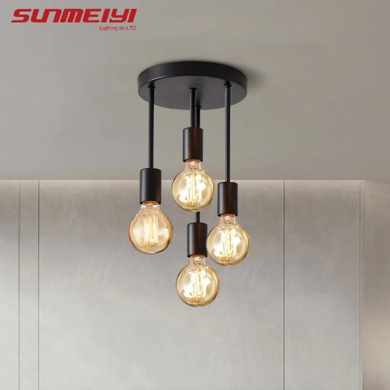 Ceiling Light Fixture: Black Modern E27 Ceiling Lamp - 4-Head Chandelier