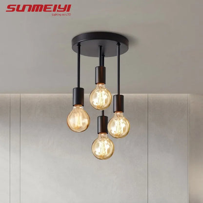 Ceiling Light Fixture: Black Modern E27 Ceiling Lamp - 4-Head Chandelier