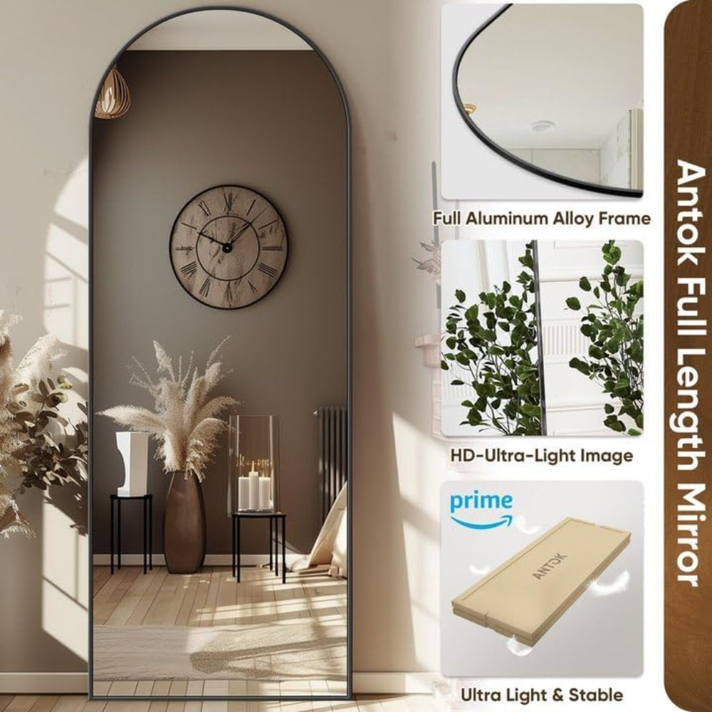 Full Length Mirror, 58"x19" Arch Floor Mirror, Floor Standing Mirror Freestanding Arch Full Body Mirrors with Stand for Bedroom,