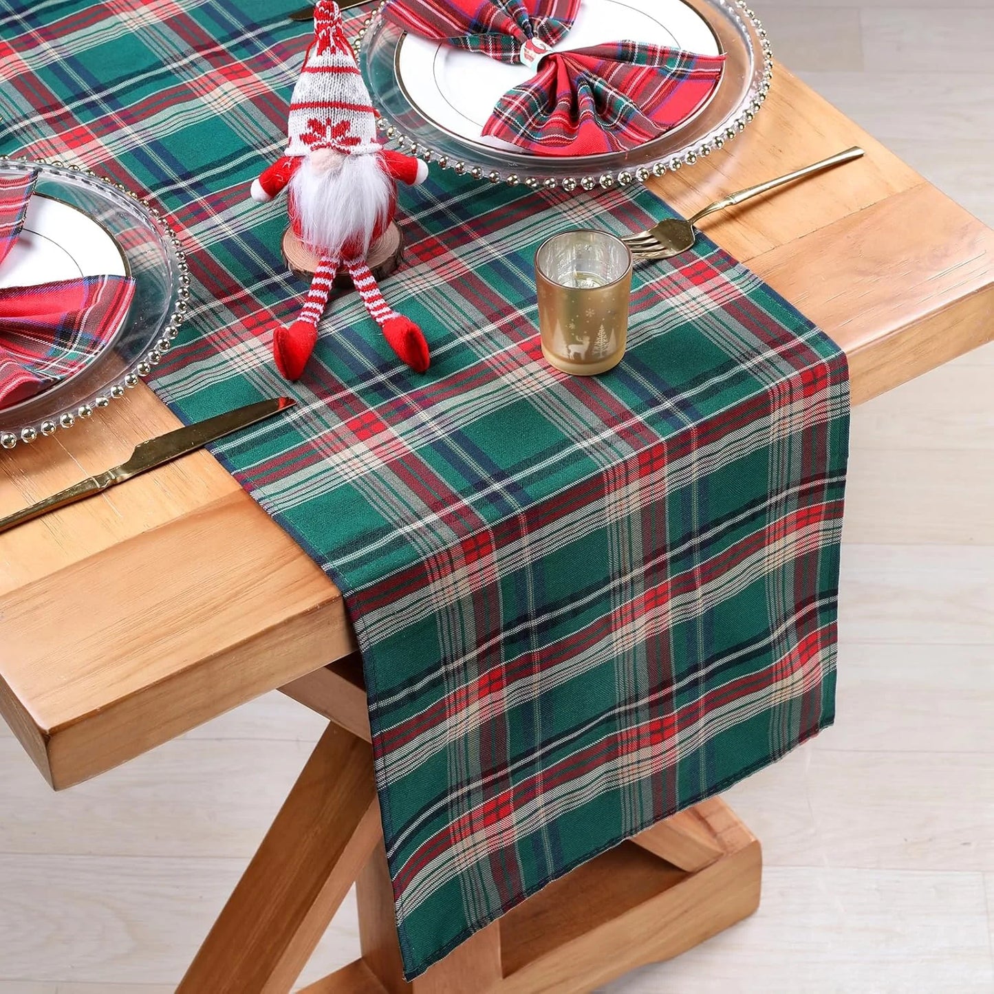 Table Runner Red Tartan Plaid Napkins Set