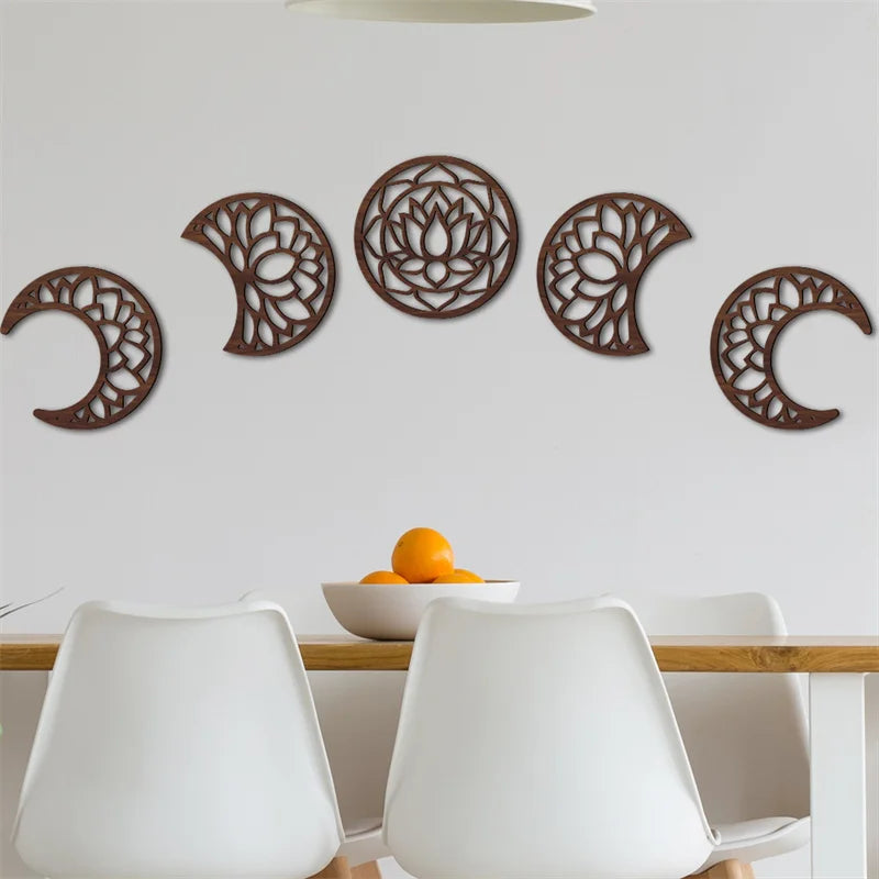 Wall Decor - 5Pcs Wooden Nordic Art Set Boho Moon Phase 
