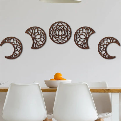 Wall Decor - 5Pcs Wooden Nordic Art Set Boho Moon Phase 