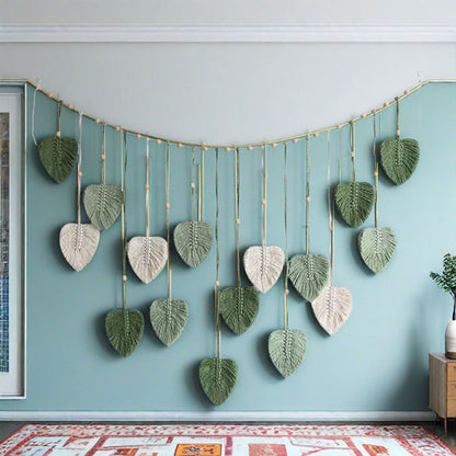 Wall Decoration: Boho Macrame Tapestry - Leaf Feather Wall Decor