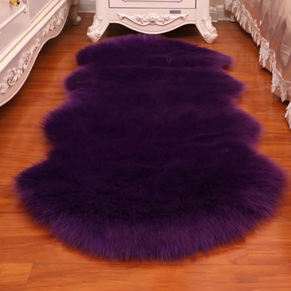 Wool Rug: Washable Fluffy Shaggy Rug - Non Slip Faux Fur Carpet