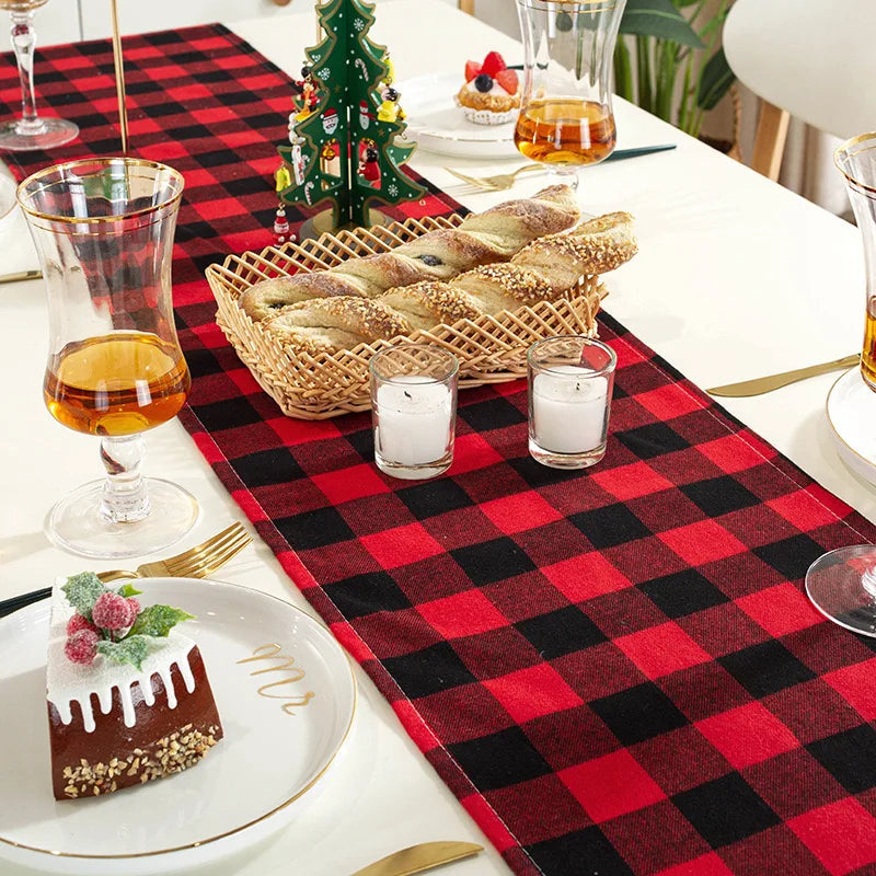 Table Runner Red Tartan Plaid Napkins Set