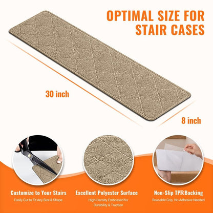 Non-Slip Stair Treads 8x30" Self-Adhesive Carpet Runner