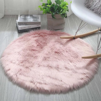 Wool Rug Faux Fur Round Mat - Kids Room Carpet