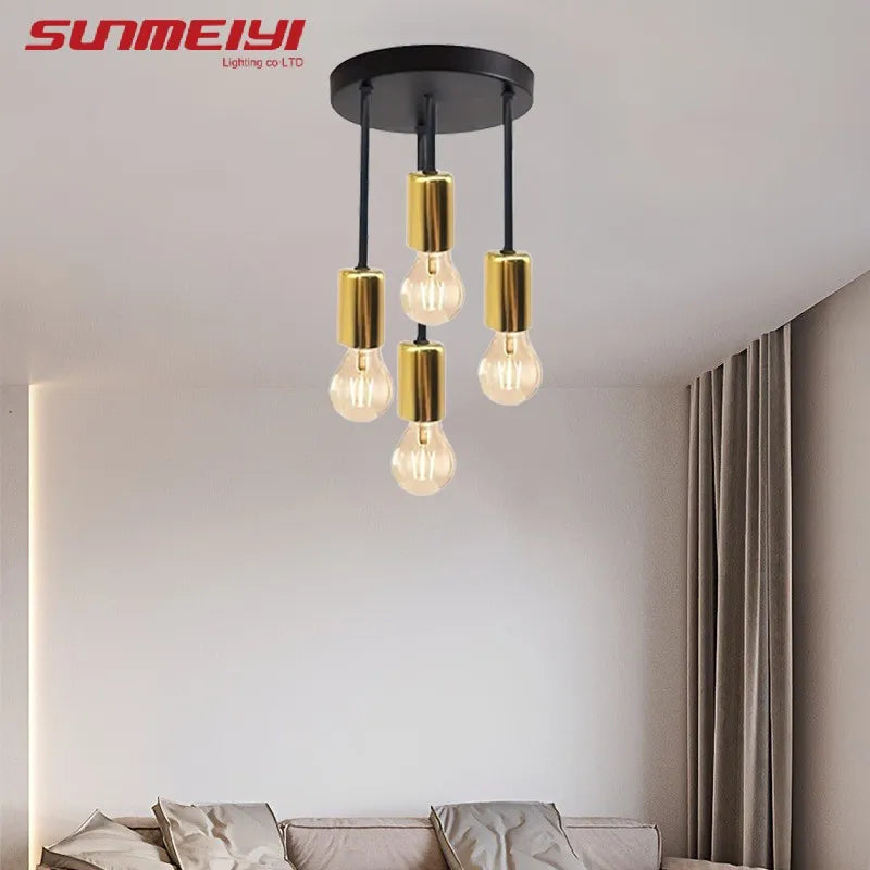 Ceiling Light Fixture: Black Modern E27 Ceiling Lamp - 4-Head Chandelier
