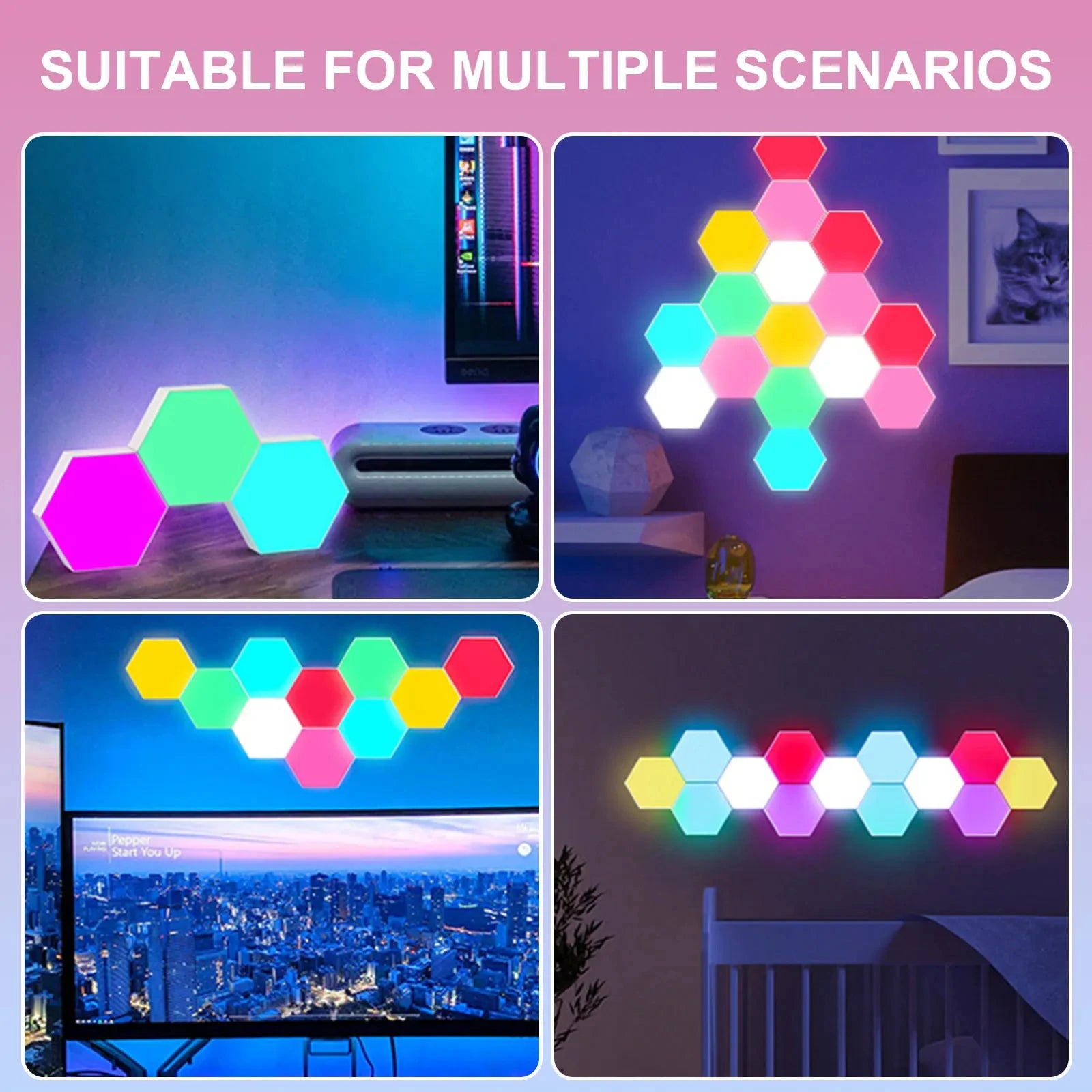 RGB LED Hexagon Touch Wall Lamp - Wireless Colorful Night Light