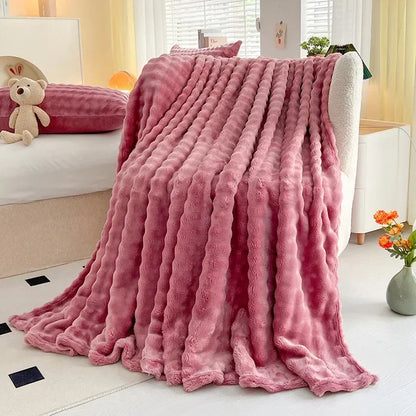 Blanket: Flannel Rabbit Plush Blanket - Cozy Office & Sofa Cover