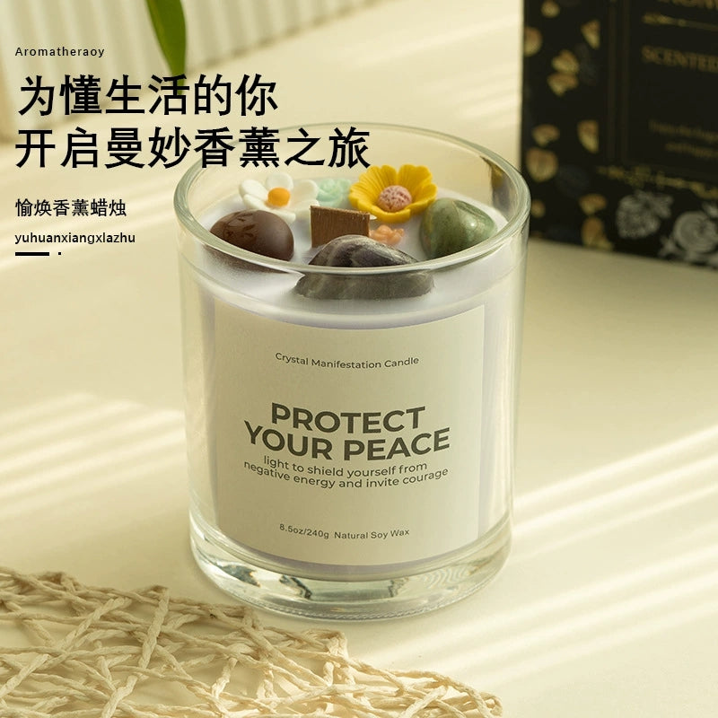 Scented Candle: Crystal-Cut Glass Candle: Romantic Soy Wax Gift