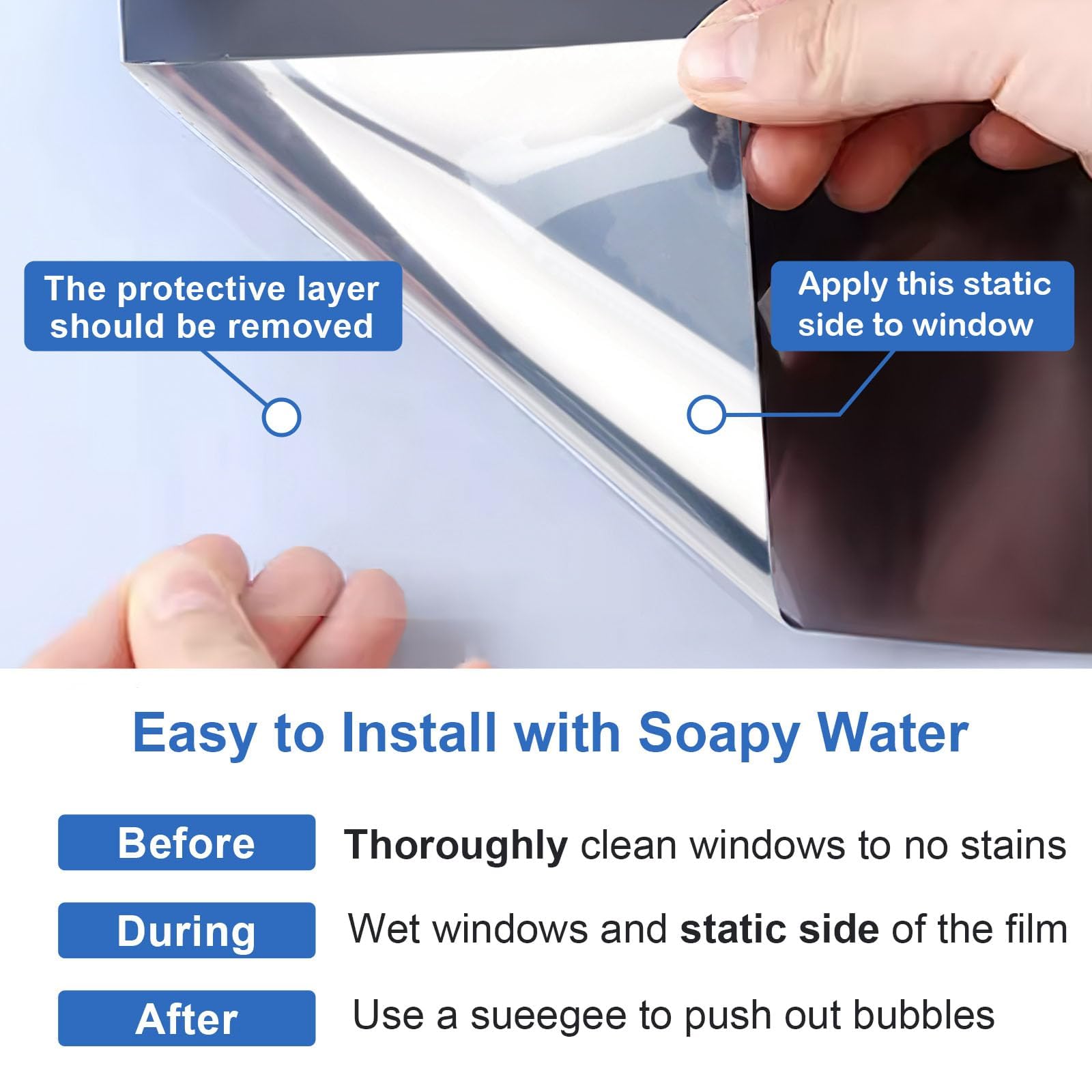 One-Way Daytime Privacy Window Film: See Out, Not In Window Tint for Home Reflective Mirror Glass Window Coverings Sun, Heat