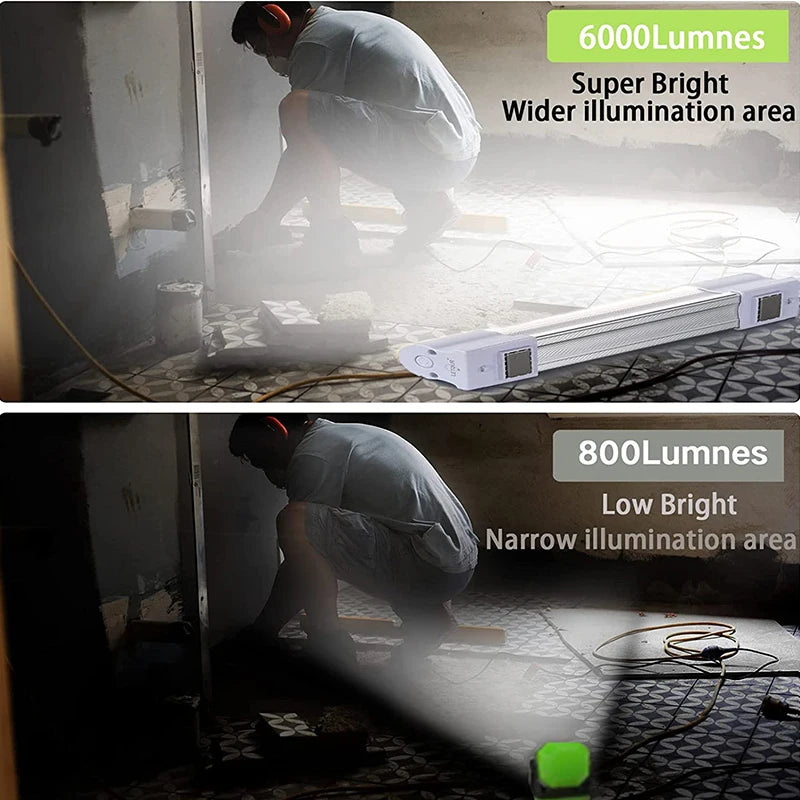 120W Rechargeable Work Light: Tube Lamp - 6000 Lumens Light