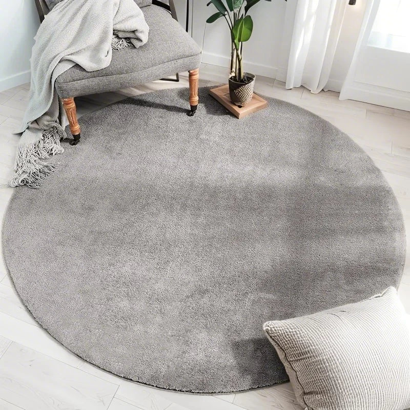 Round Carpet Rug - Coral Fleece Gray Living Room & Kids' Mat