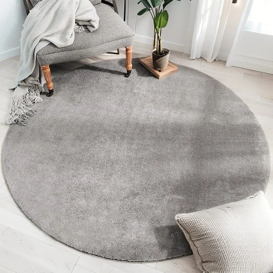 Round Carpet Rug - Coral Fleece Gray Living Room & Kids' Mat