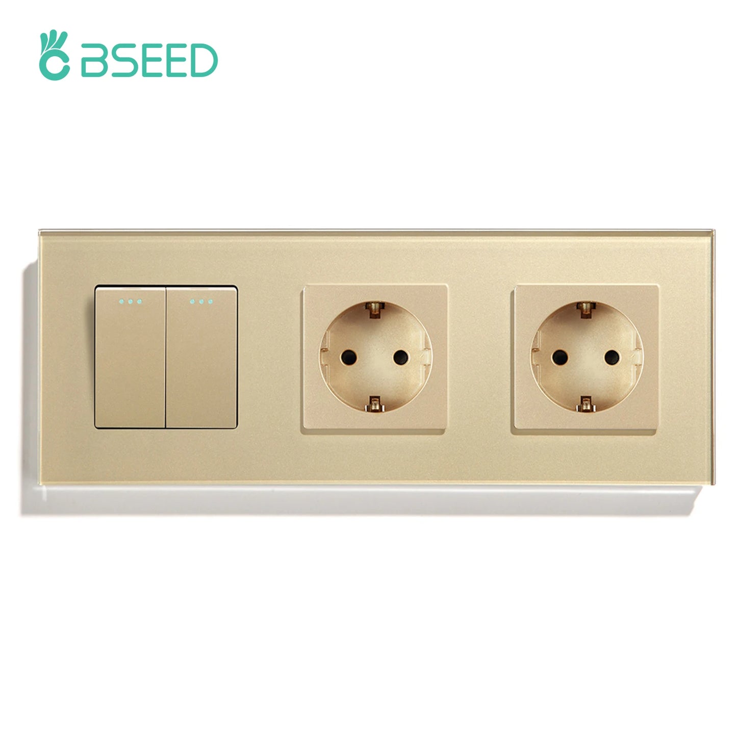 BSEED Mechanical Wall Button Switch 1/2/3Gang 1Way Wall Power Socket Glass Frame USB Type-C Charge Port Home Improvement