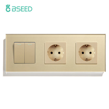 BSEED Mechanical Wall Button Switch 1/2/3Gang 1Way Wall Power Socket Glass Frame USB Type-C Charge Port Home Improvement