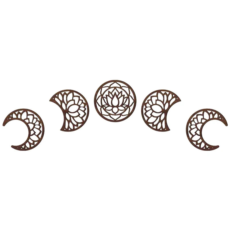 Wall Decor - 5Pcs Wooden Nordic Art Set Boho Moon Phase 