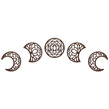 Wall Decor - 5Pcs Wooden Nordic Art Set Boho Moon Phase 