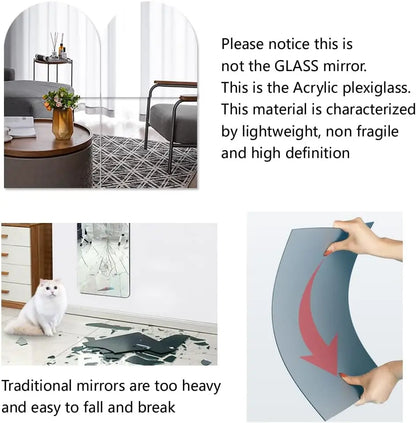 4pcs Self Adhesive Acrylic Mirror Tiles DIY Flexible Non Glass Safety Mirror Sheets Wall StickersShatterproof Anti Fog Mirror