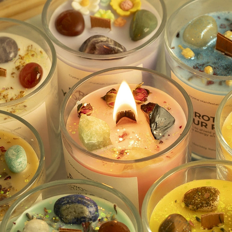 Scented Candle: Crystal-Cut Glass Candle: Romantic Soy Wax Gift