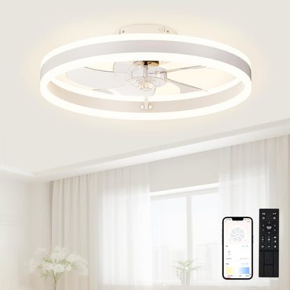 Ceiling Fan & Light, 19.6" Dimmable, 6-Speed Control