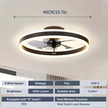 Ceiling Fan & Light, 19.6" Dimmable, 6-Speed Control