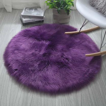 Wool Rug Faux Fur Round Mat - Kids Room Carpet