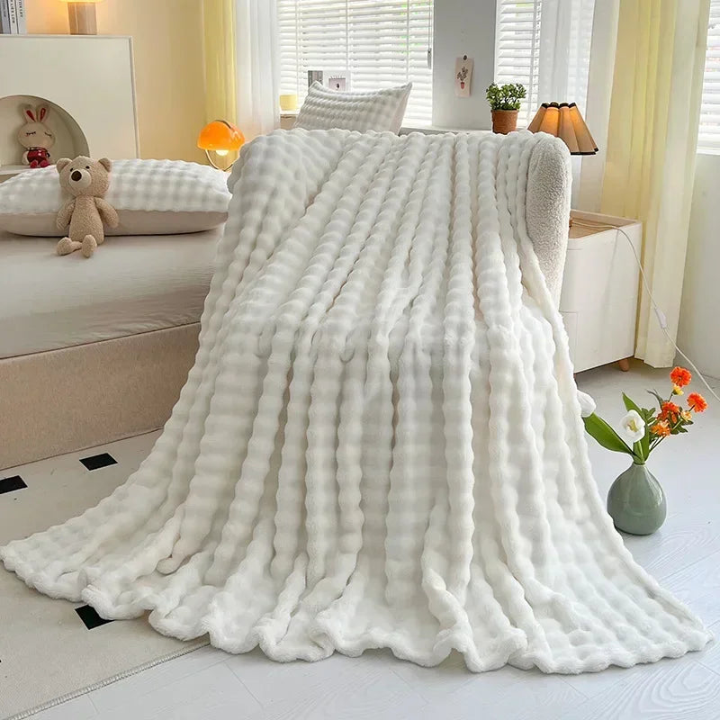 Blanket: Flannel Rabbit Plush Blanket - Cozy Office & Sofa Cover
