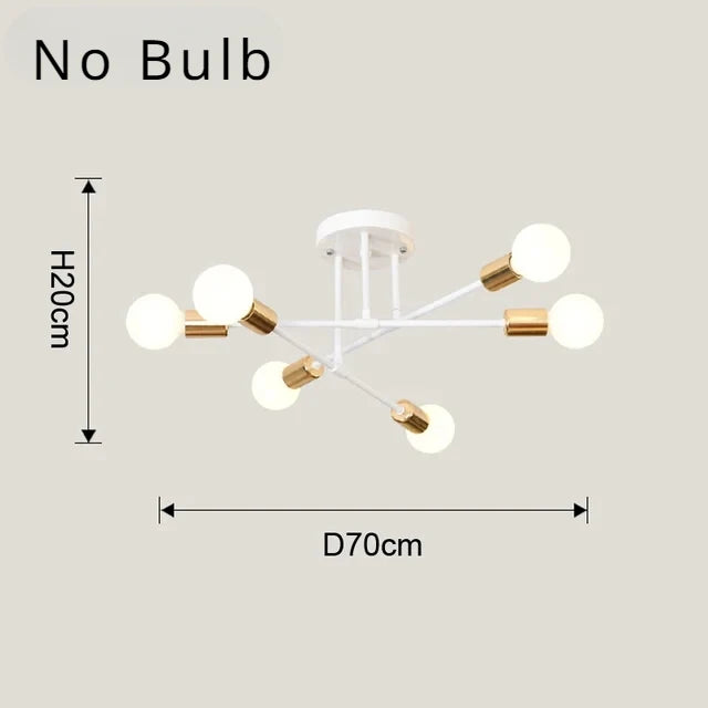 LED Ceiling Light Fixture - Modern 6 Heads Black/White/Gold Fixture