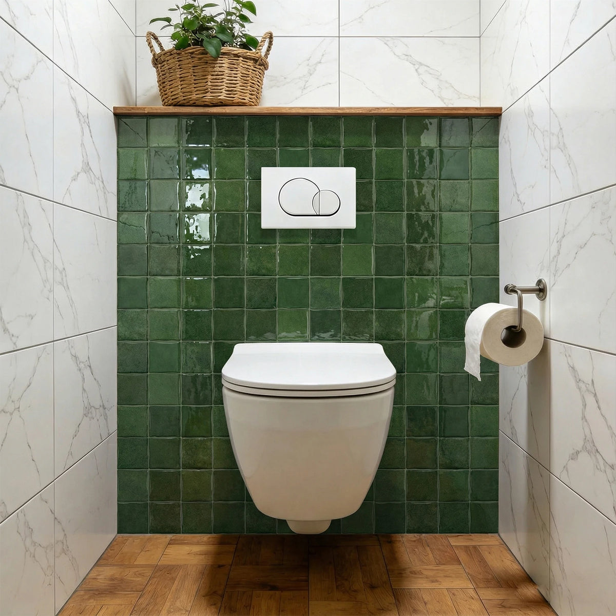 Dark Green Wall Tile Stickers Self-Adhesive PET+PU Waterproof Peel and Stick Backsplash for Kitchen Bathroom Home Decoration