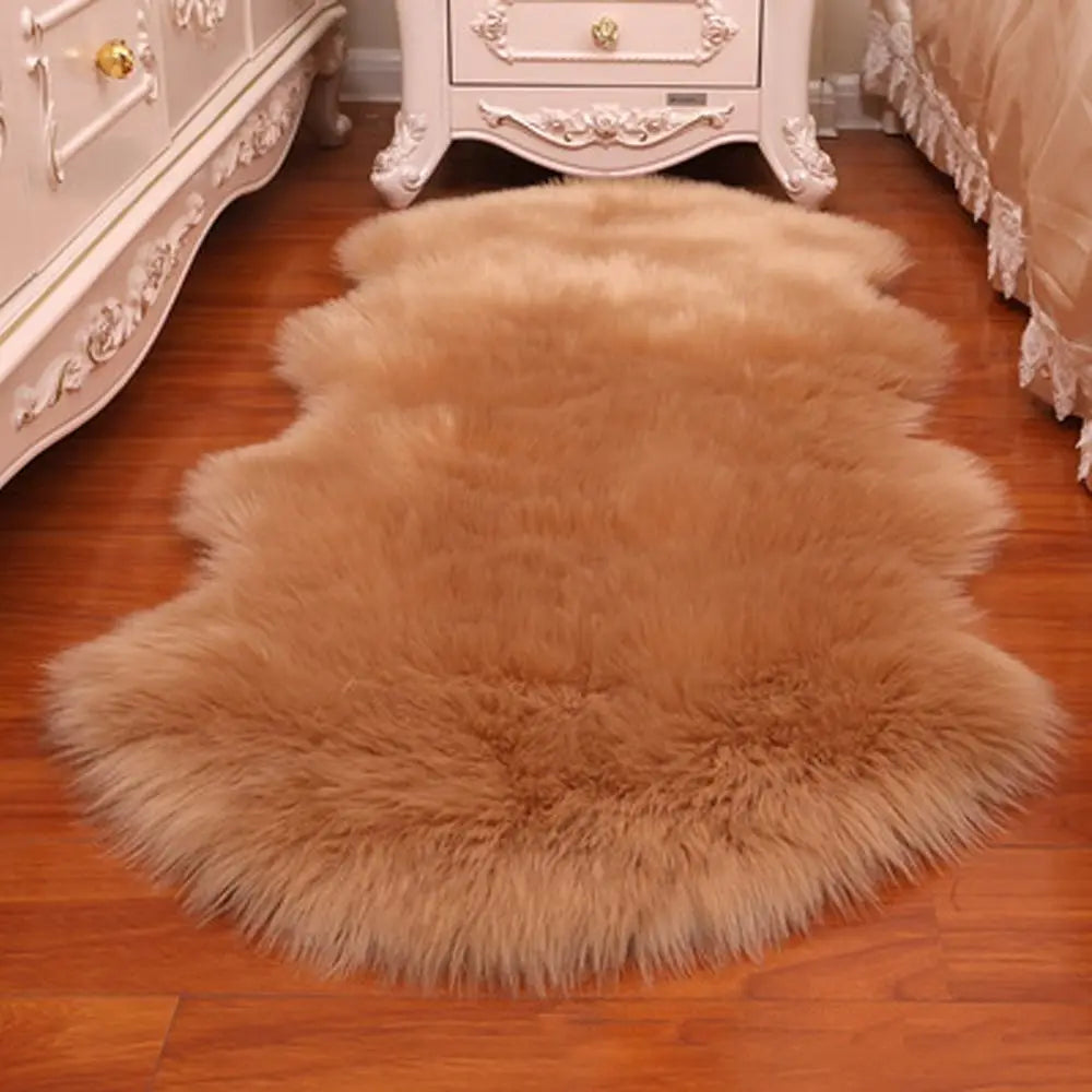 Wool Rug: Washable Fluffy Shaggy Rug - Non Slip Faux Fur Carpet