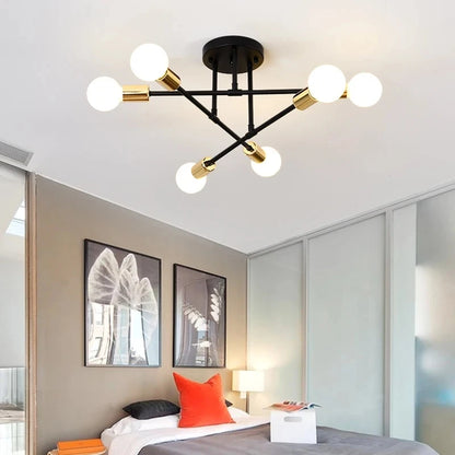 LED Ceiling Light Fixture - Modern 6 Heads Black/White/Gold Fixture