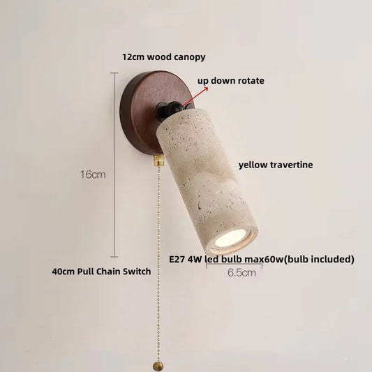 IWHD Yellow Travertine LED Wall Lights Coffee Bedroom Bedside Lamp Pull Chain Iron Nordic Modern White 3D Printing Stair Light