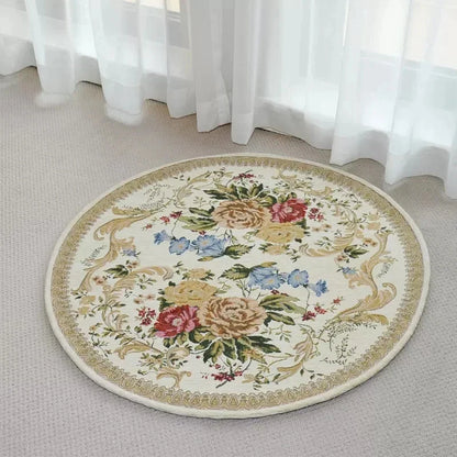 Area Rug: Round Vintage Floral Area Rug - Elegant European Style