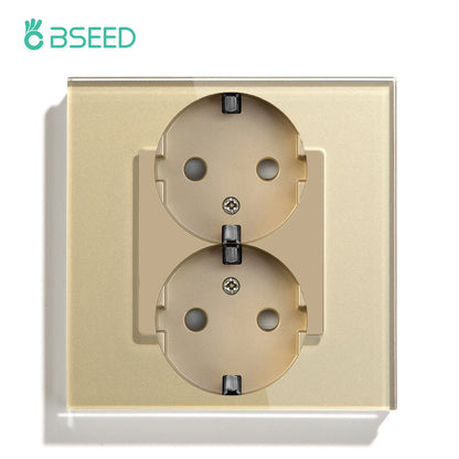 BSEED Mechanical Wall Button Switch 1/2/3Gang 1Way Wall Power Socket Glass Frame USB Type-C Charge Port Home Improvement