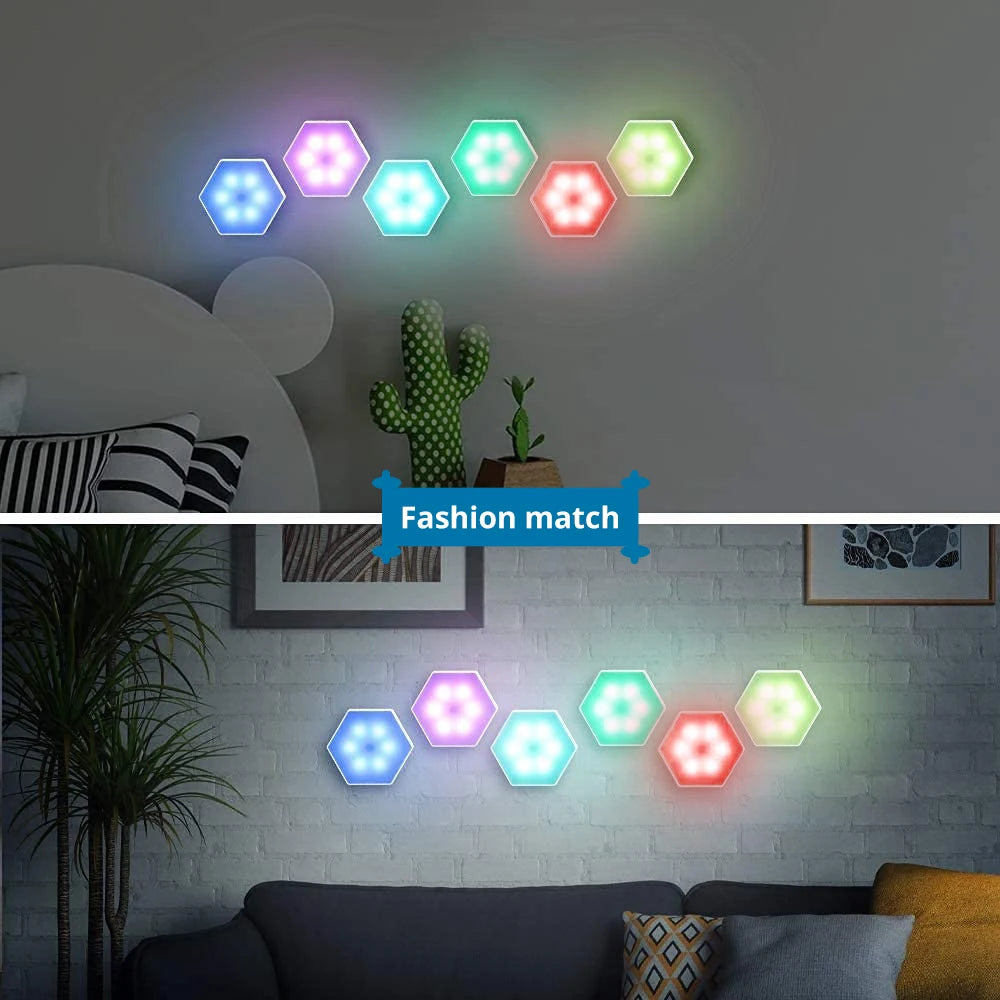 RGB LED Hexagon Touch Wall Lamp - Wireless Colorful Night Light