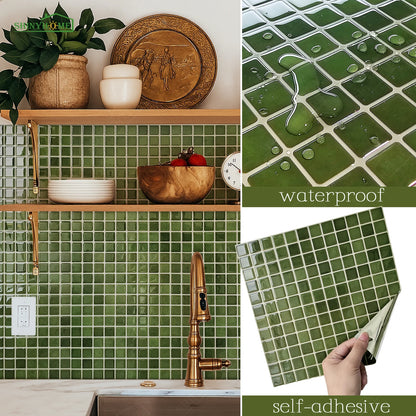 10 PCs Self-Adhesive Wall Tile Kitchen Backsplash  Suitable for Kitchen Wall Decoration Square 10.5" x 10.5" 3D Mosaic Style