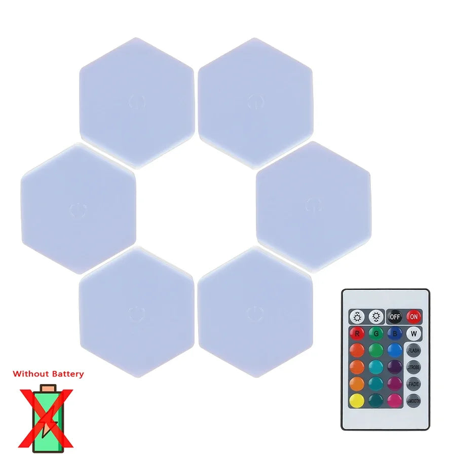 RGB LED Hexagon Touch Wall Lamp - Wireless Colorful Night Light