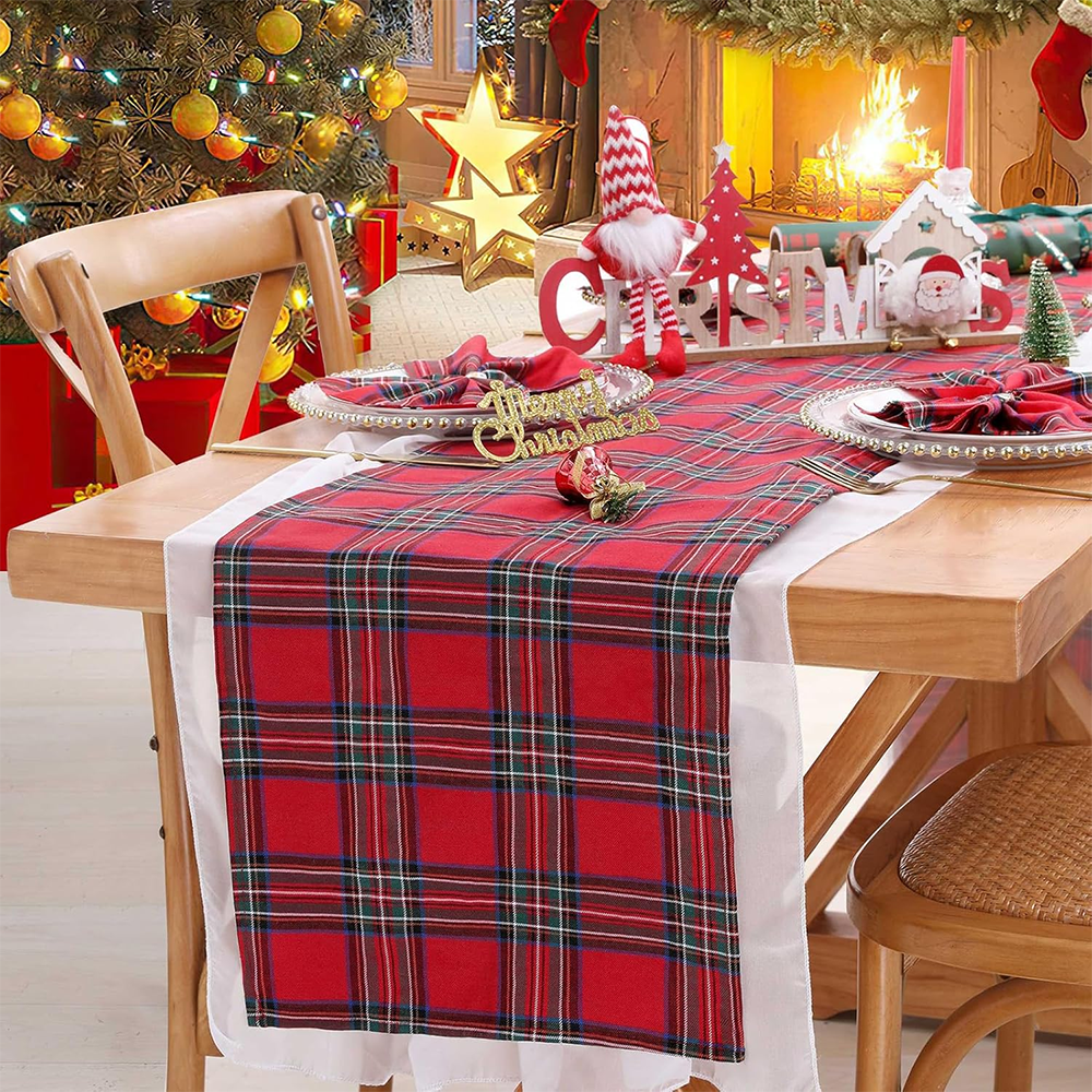Table Runner Red Tartan Plaid Napkins Set