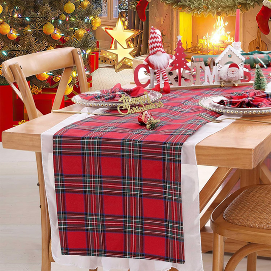 Table Runner Red Tartan Plaid Napkins Set