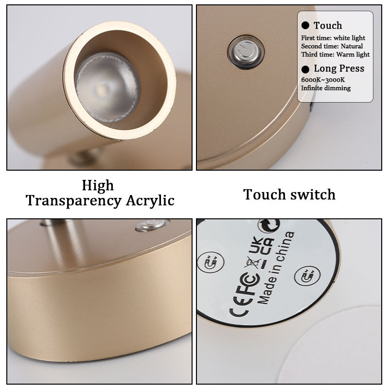 LED Magnetic Wall Lamp: Touch Control, 3-Color Adjustable